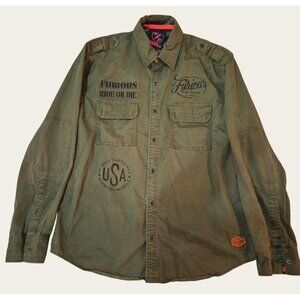 Fast & Furious By Affliction Army Green Button-Up Shirt L